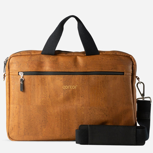 Vegan Laptop Briefcase Bag 16" Slim Corkor Camel