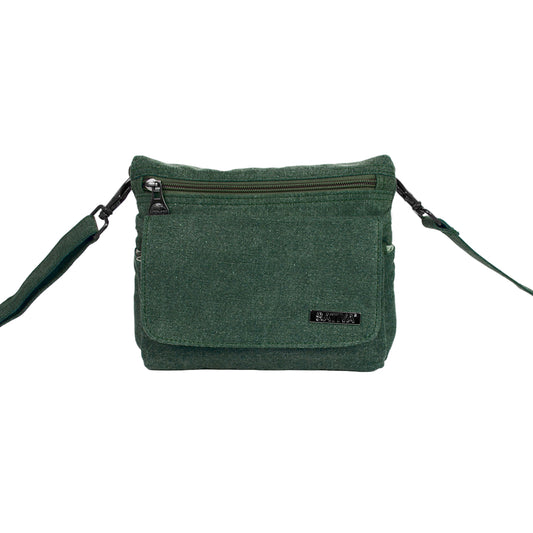 Green crossbody bag on a white background