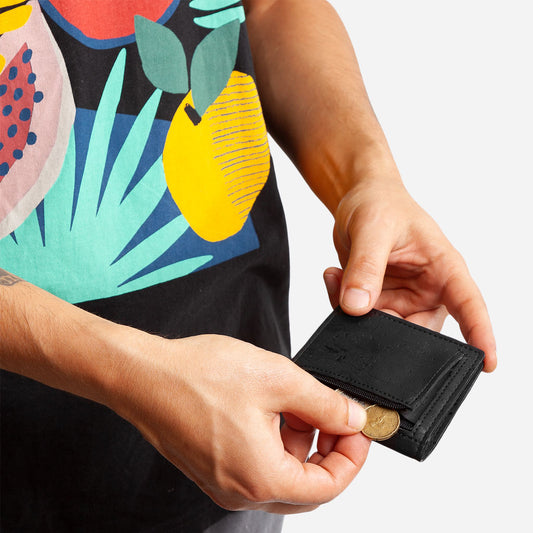Cork Vegan Coin Slim Wallet Corkor Black