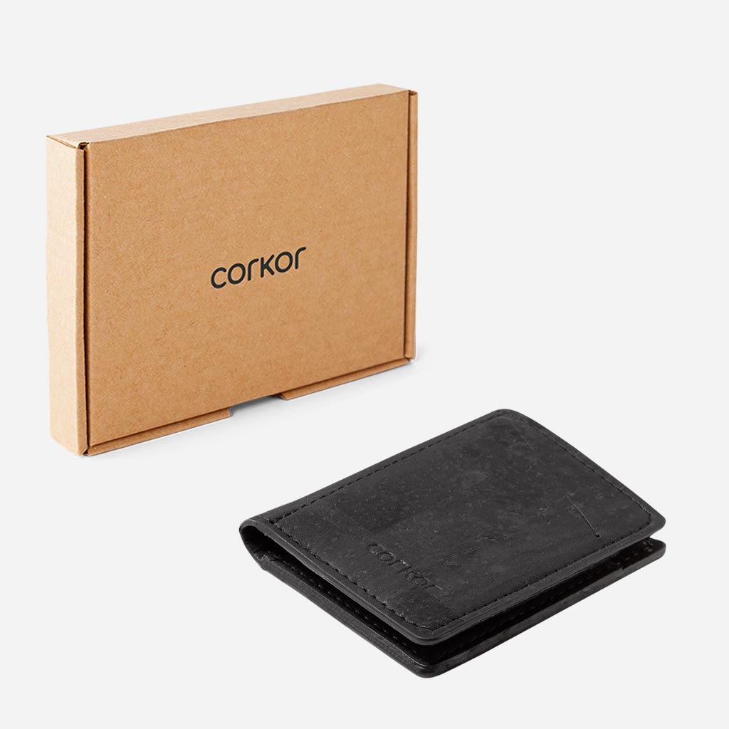 Cork Vegan Coin Slim Wallet Corkor Black