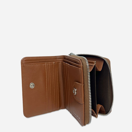 Vegan Leaf Leather Compact Zip Wallet Thamon Brown