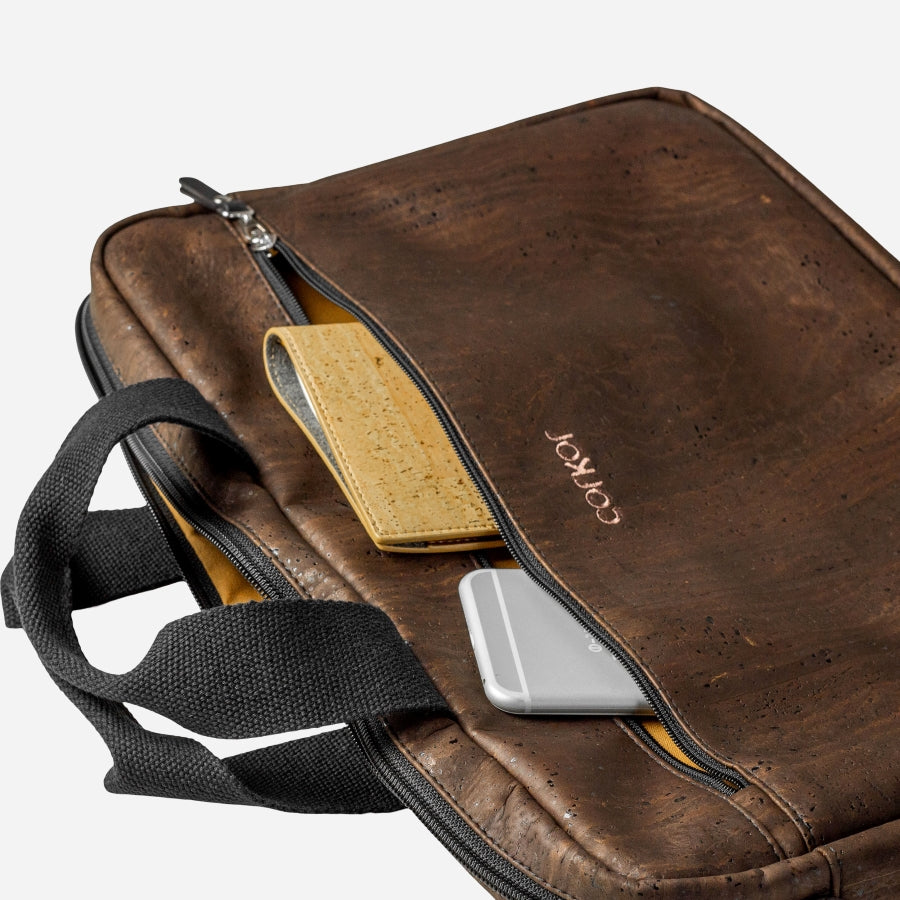 Vegan Laptop Briefcase Bag 14" Slim Corkor Dark Brown