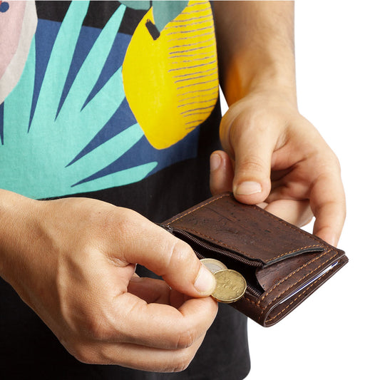 Cork Vegan Coin Slim Wallet Corkor Dark Brown