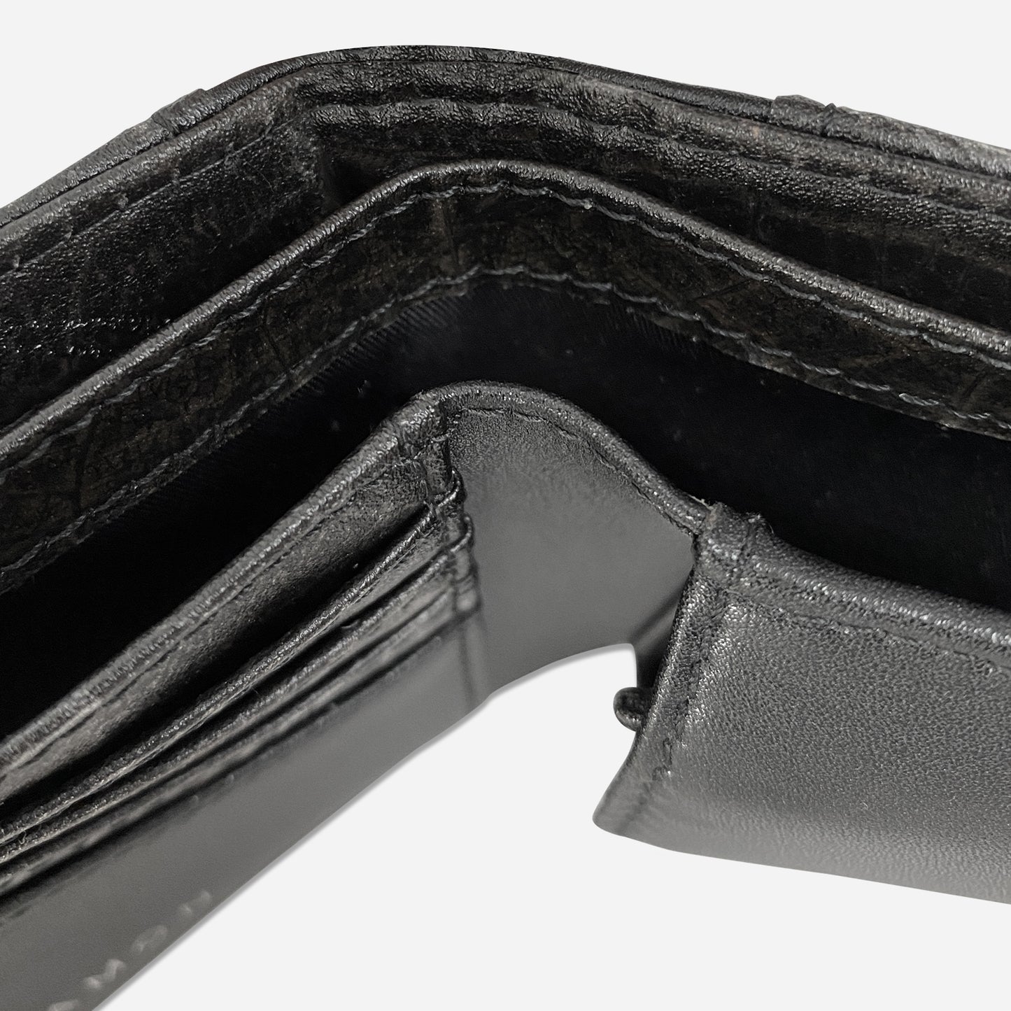 Vegan Leaf Leather Bifold Coin Wallet Thamon Black