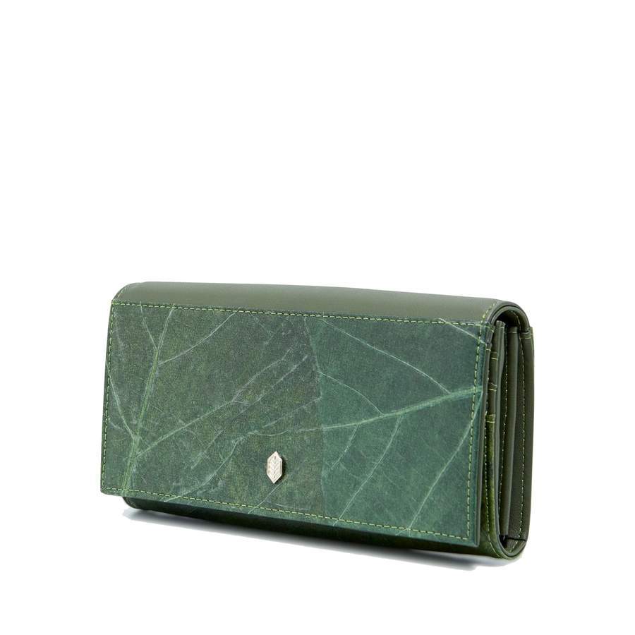 Vegan Leaf Leather Foldover Purse Thamon Green - I Am The Animal
