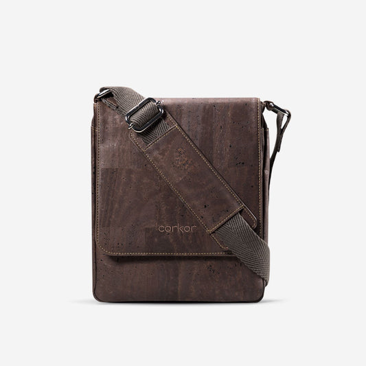 Cork Vegan Messenger Bag Medium Tablet Corkor Dark Brown - I Am The Animal