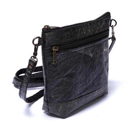 Vegan Leaf Leather Women's Shoulder Bag Black - I Am The Animal