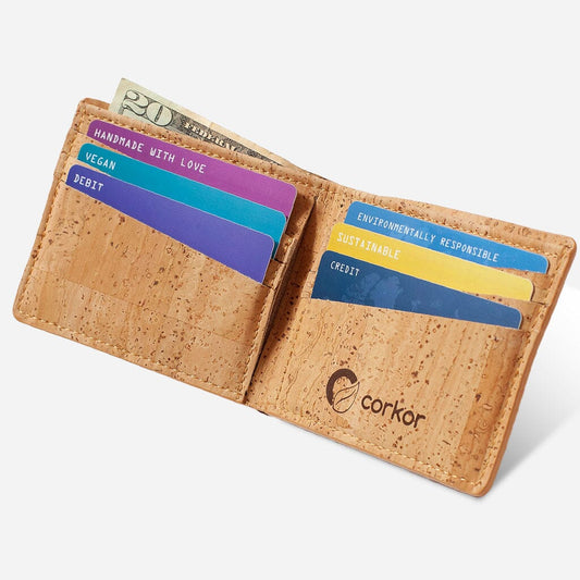 Cork Vegan Slim Bifold Wallet Corkor Light Brown - I Am The Animal