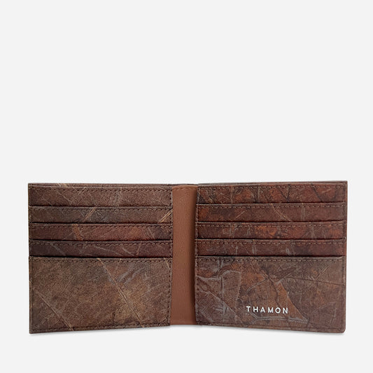 Vegan Leaf Leather Bifold Wallet Thamon Brown