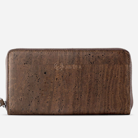 Cork Vegan Long Wallet Women's Corkor Dark Brown - I Am The Animal