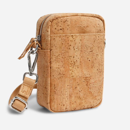 Cork Vegan Crossbody Pouch Bag Vertical Corkor Light Brown - I Am The Animal