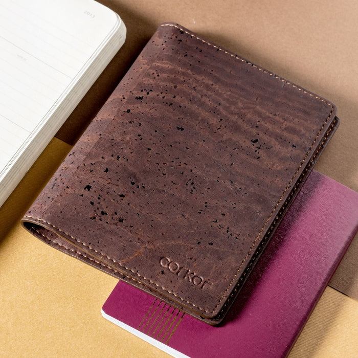 Cork Vegan Passport Wallet Corkor Dark Brown