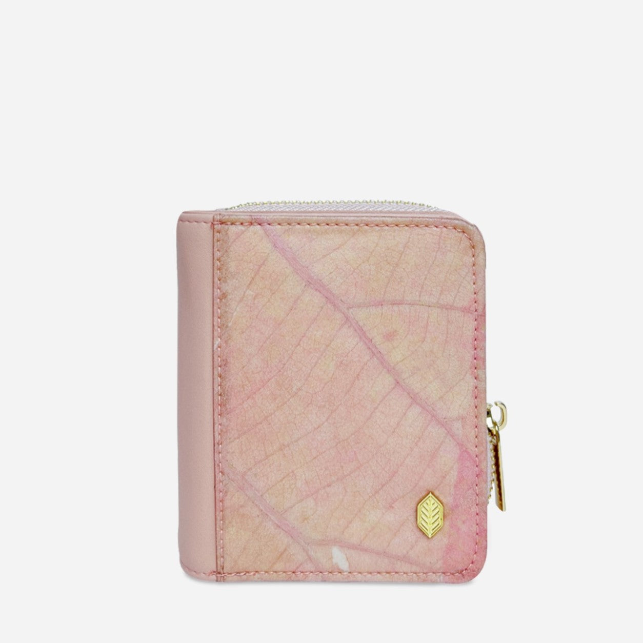 Vegan Leaf Leather Compact Zip Wallet Thamon Pink