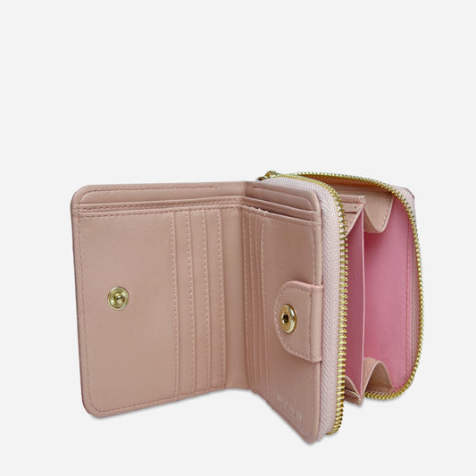 Vegan Leaf Leather Compact Zip Wallet Thamon Pink