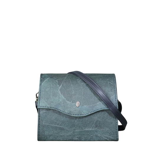 Vegan Leaf Leather Box Bag Thamon Blue Diane