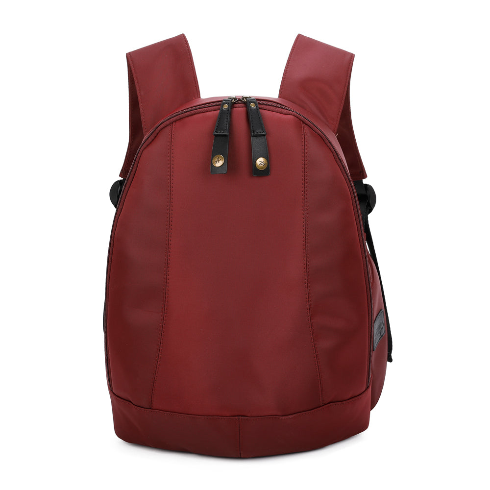 red synthetic canvas ergonomic backpack on a white background