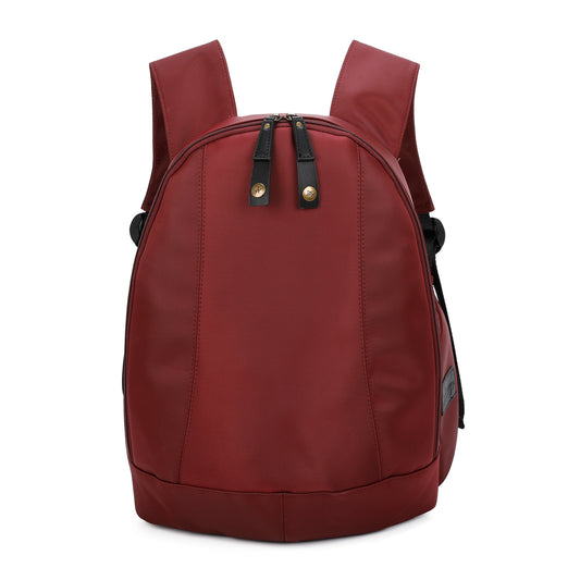 red synthetic canvas ergonomic backpack on a white background