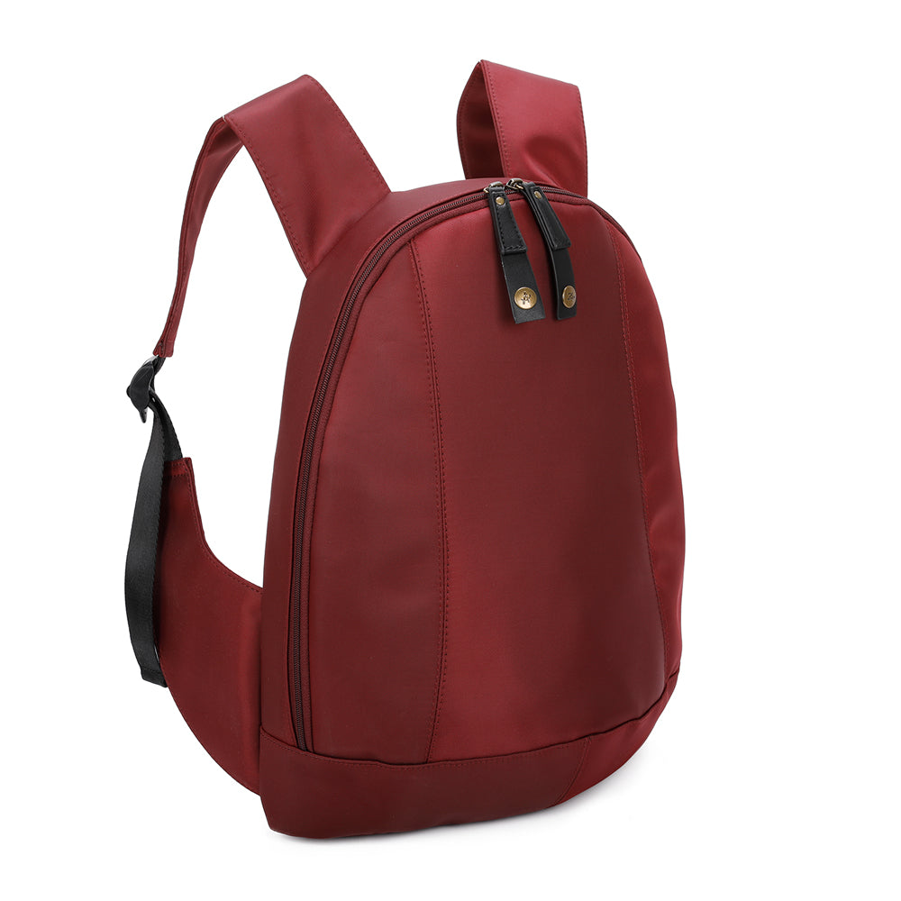 angled arsayo red synthetic backpack on a white background