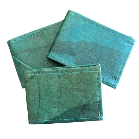 Vegan Leaf Leather Bifold Wallet Turquoise