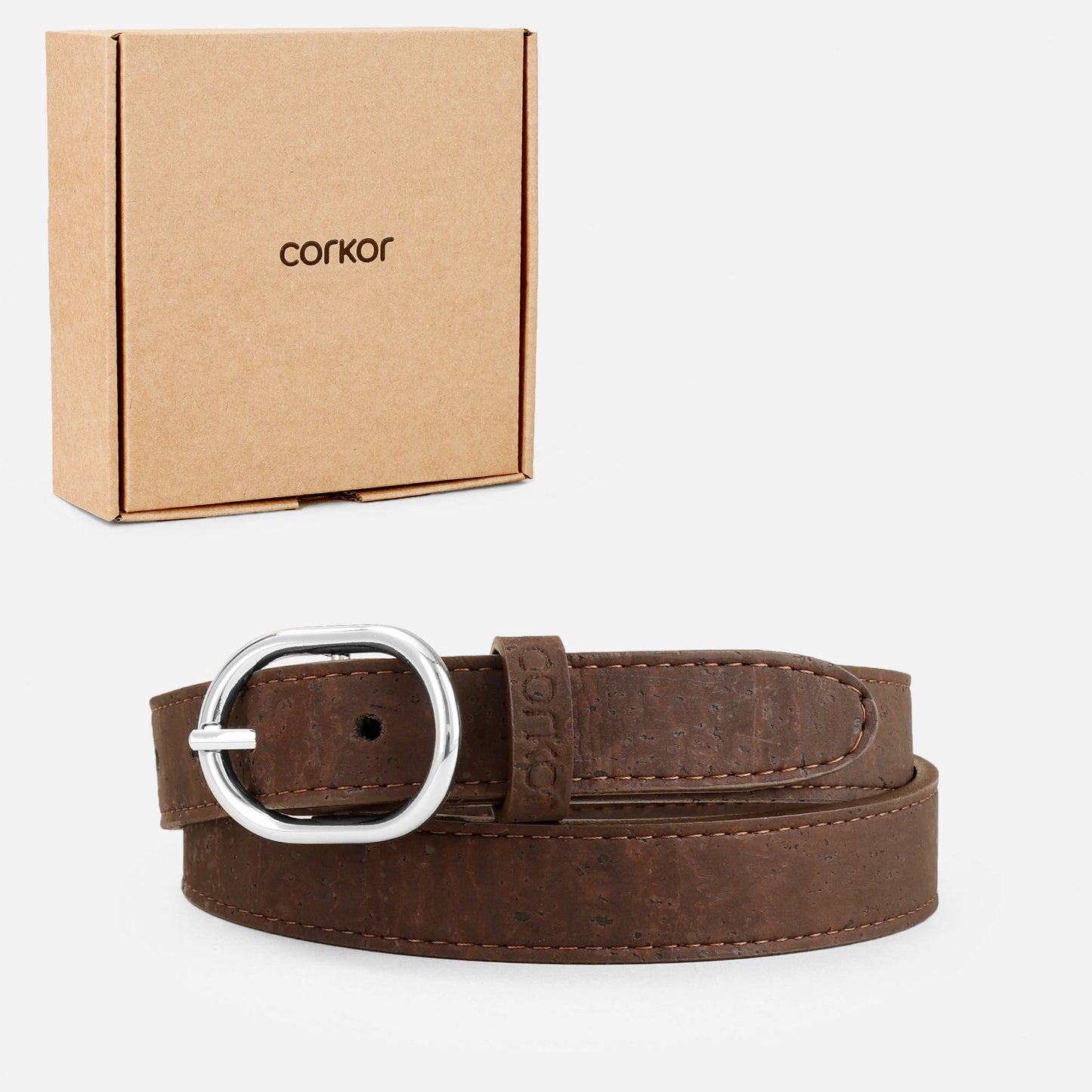 Cork Vegan Women's Belt 25mm Corkor Dark Brown