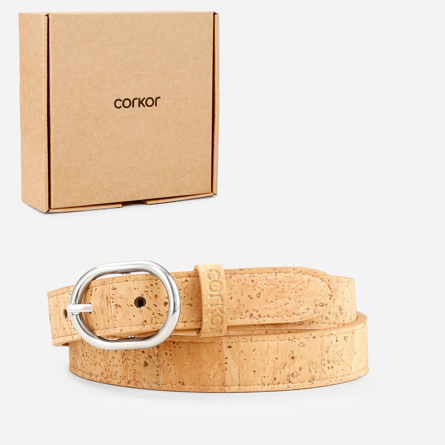 Cork Vegan Women's Belt 25mm Corkor Light Brown