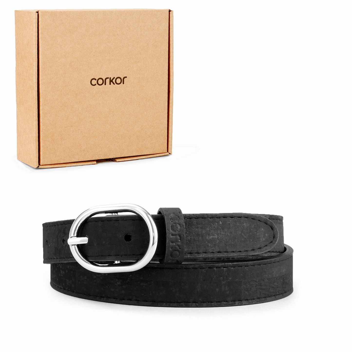Cork Vegan Women's Belt 25mm Corkor Black