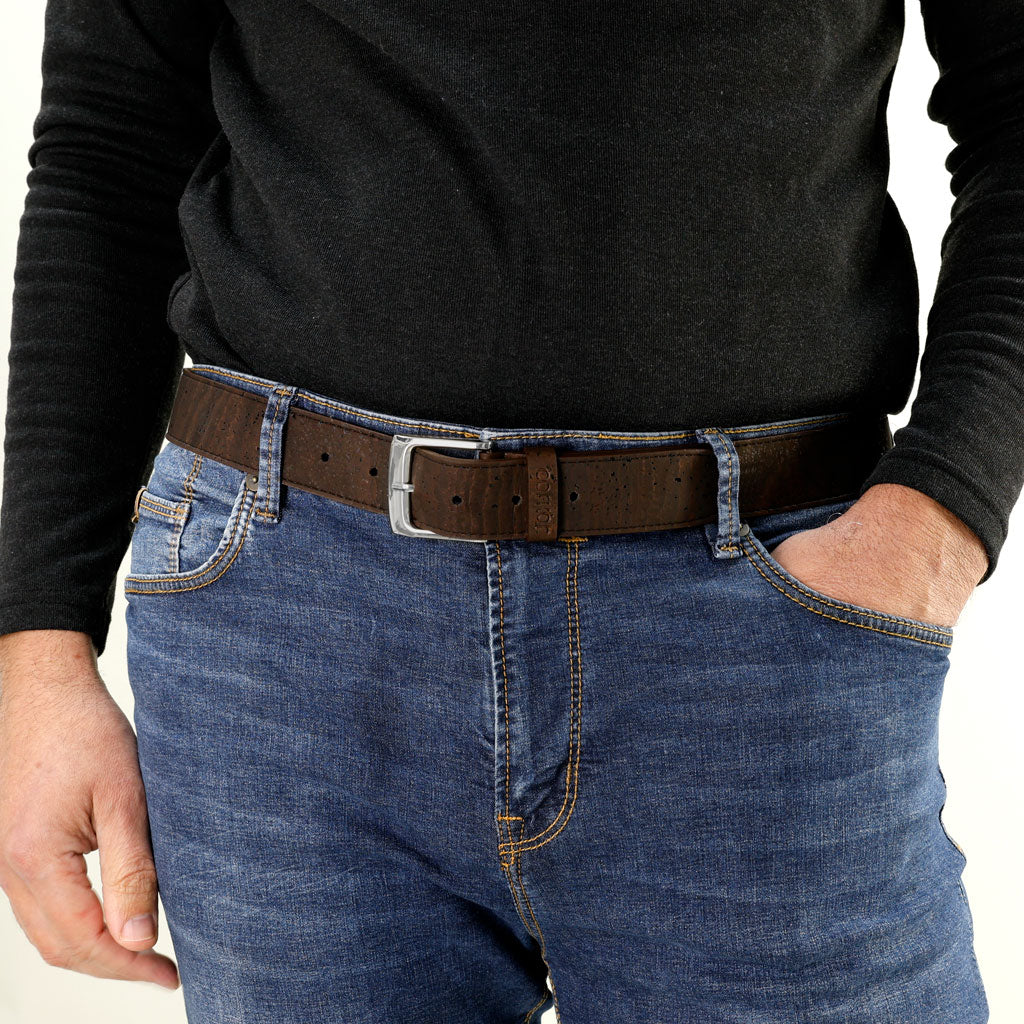 Cork Vegan Men's Belt 35mm Corkor Dark Brown