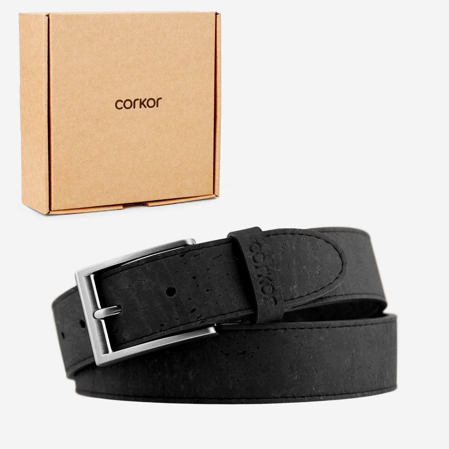 Cork Vegan Men's Belt 35mm Corkor Black - Silver Buckle