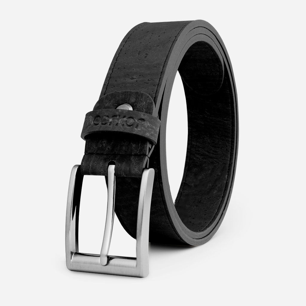 Cork Vegan Men's Belt 35mm Corkor Black - Silver Buckle