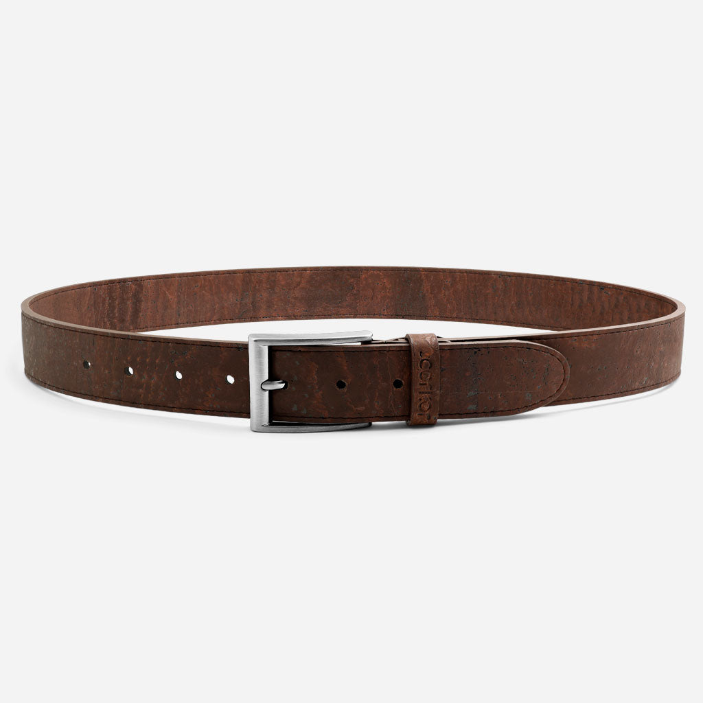 Cork Vegan Men's Belt 35mm Corkor Dark Brown - Silver Buckle