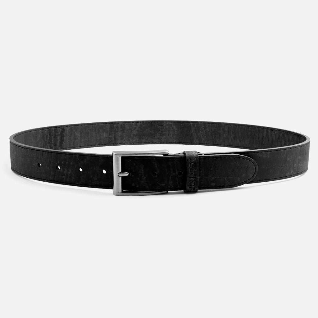 Cork Vegan Men's Belt 35mm Corkor Black - Silver Buckle