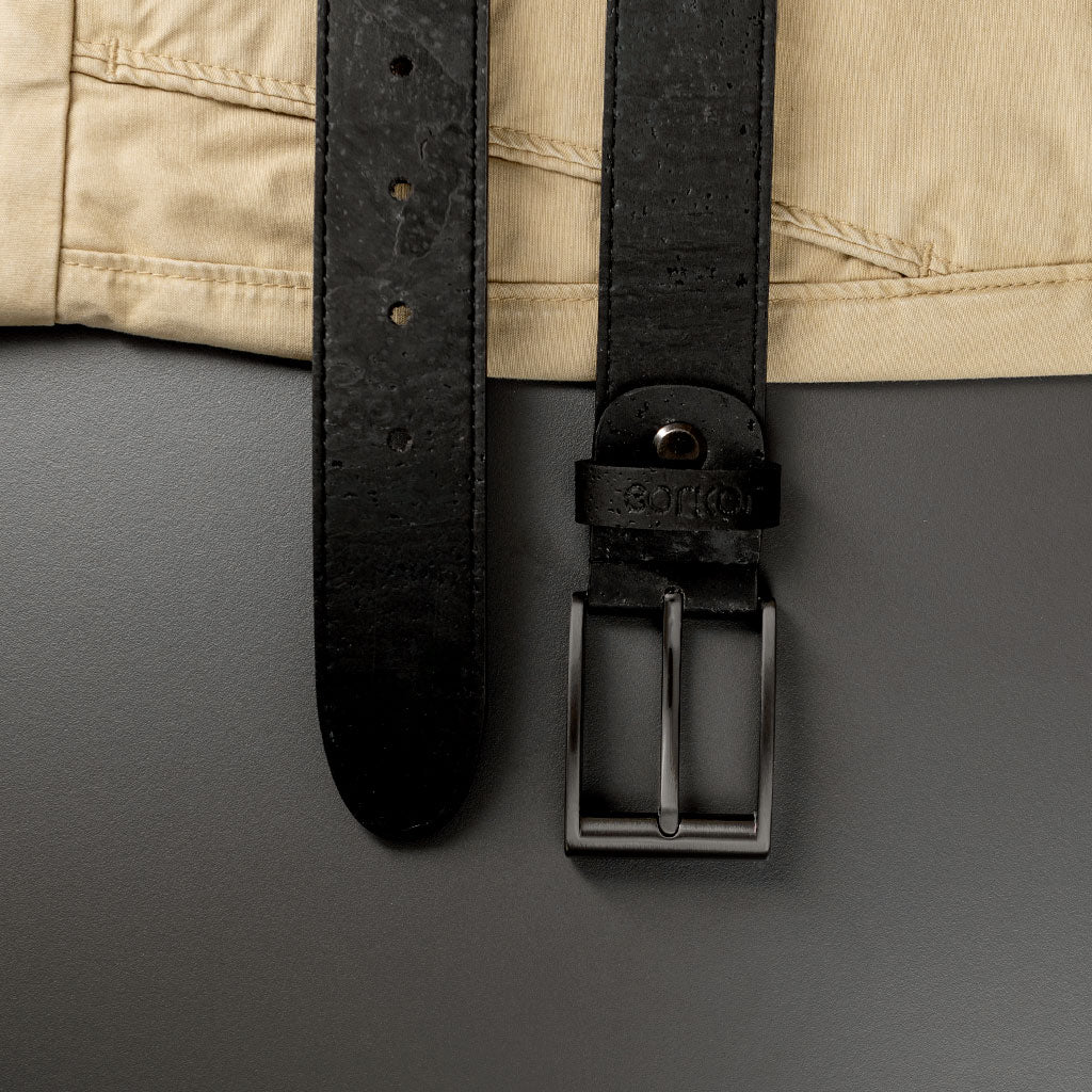 Cork Vegan Men's Belt 35mm Corkor Black - Black Buckle