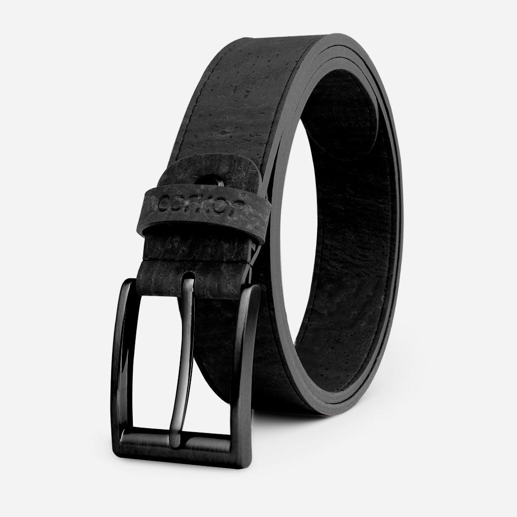 Cork Vegan Men's Belt 35mm Corkor Black - Black Buckle