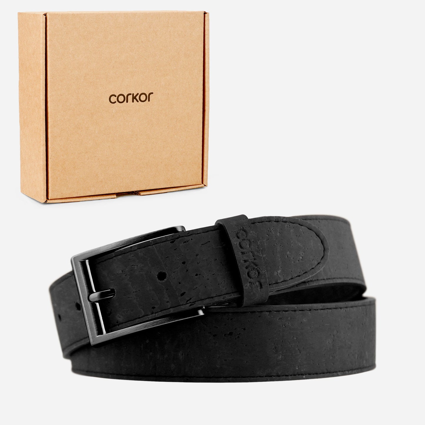 Cork Vegan Men's Belt 35mm Corkor Black - Black Buckle