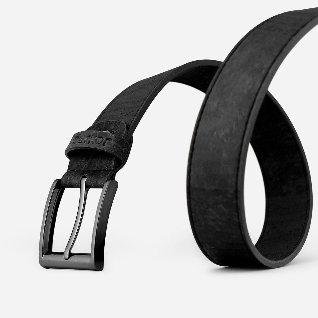 Cork Vegan Men's Belt 35mm Corkor Black - Black Buckle