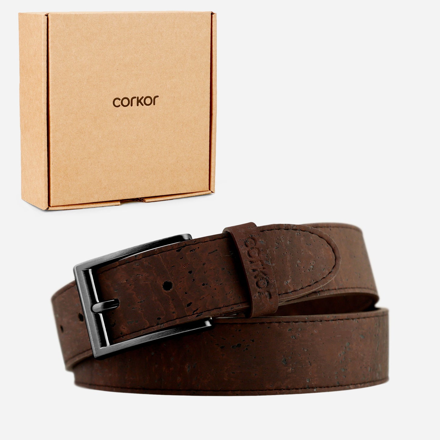 Cork Vegan Men's Belt 35mm Corkor Dark Brown - Black Buckle