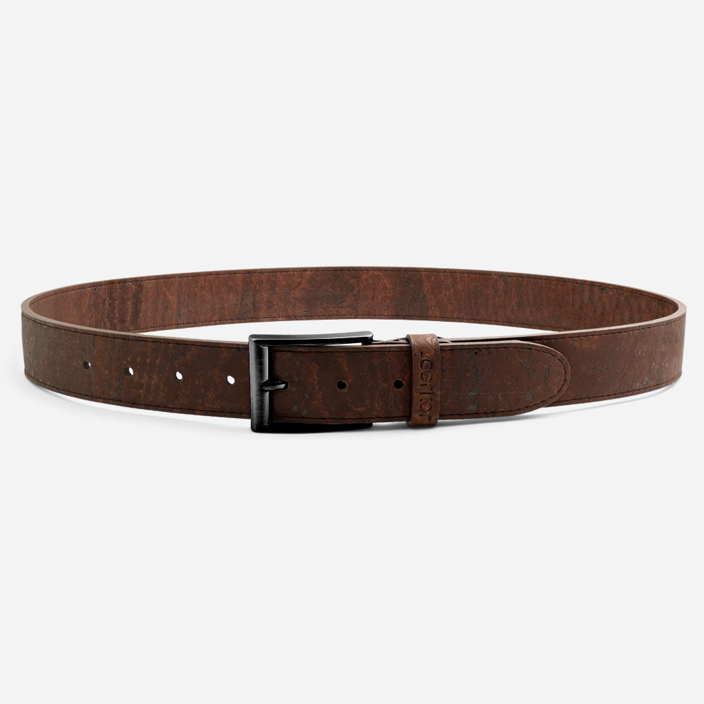 Cork Vegan Men's Belt 35mm Corkor Dark Brown - Black Buckle