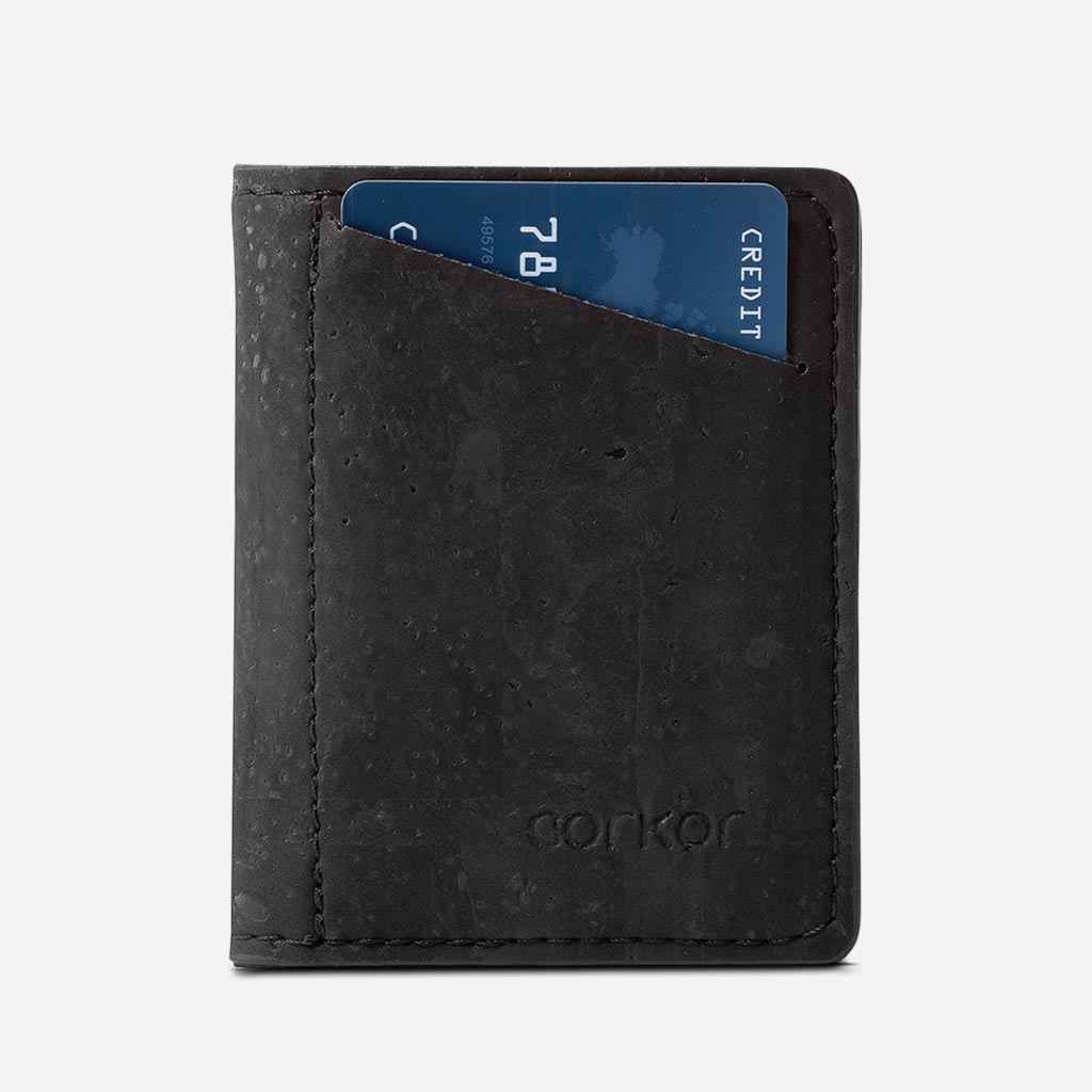 Cork Vegan Coin Slim Wallet Corkor Black