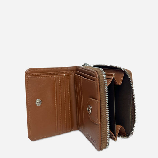 Vegan Leaf Leather Compact Zip Wallet Thamon Brown