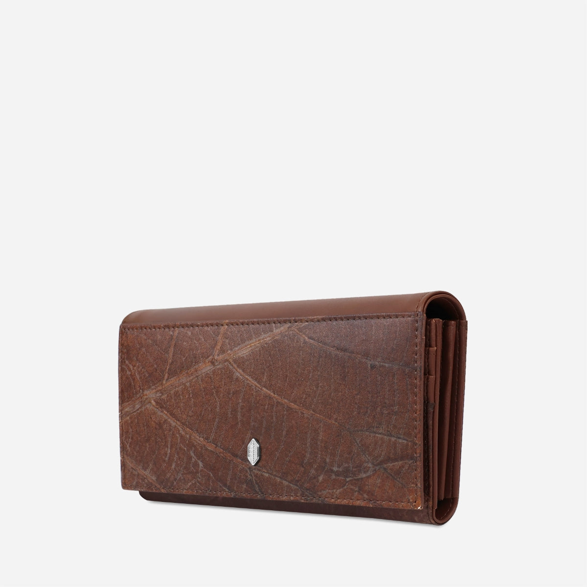 Vegan Leaf Leather Foldover Purse Thamon Brown