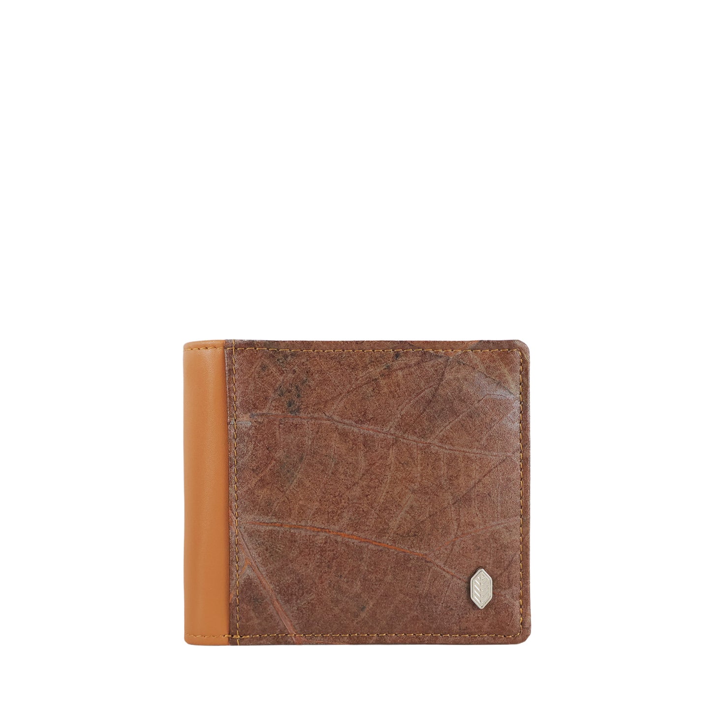 Vegan Leaf Leather Bifold Coin Wallet Thamon Brown