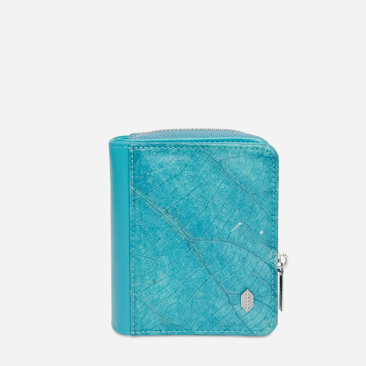 Vegan Leaf Leather Compact Zip Wallet Thamon Turquoise