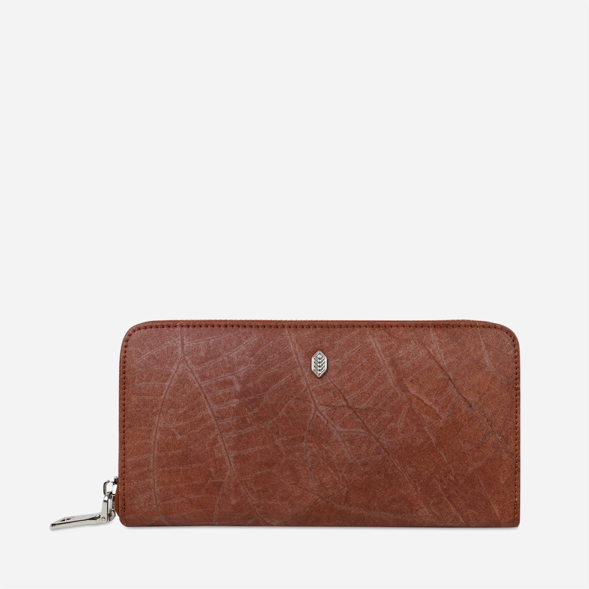 Vegan Leaf Leather Zip Wallet Thamon Brown