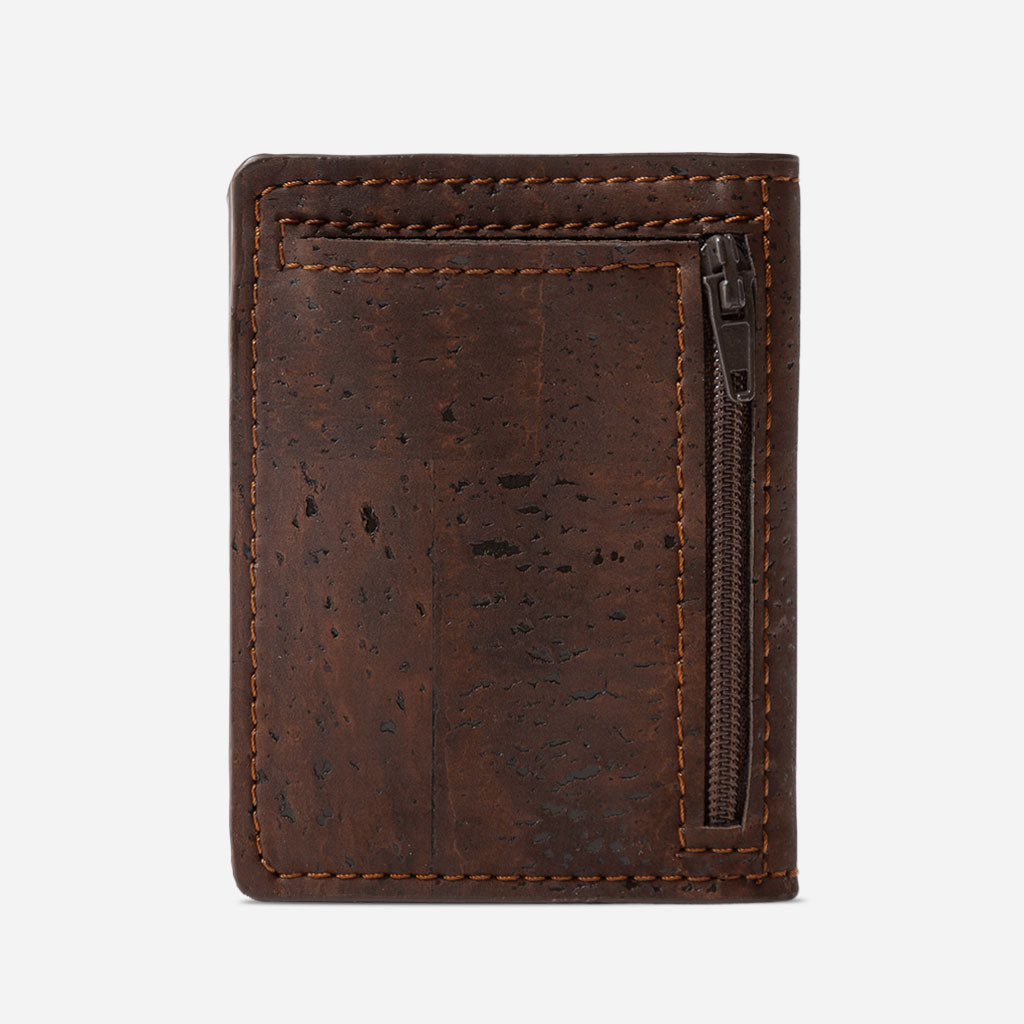 Cork Vegan Coin Slim Wallet Corkor Dark Brown