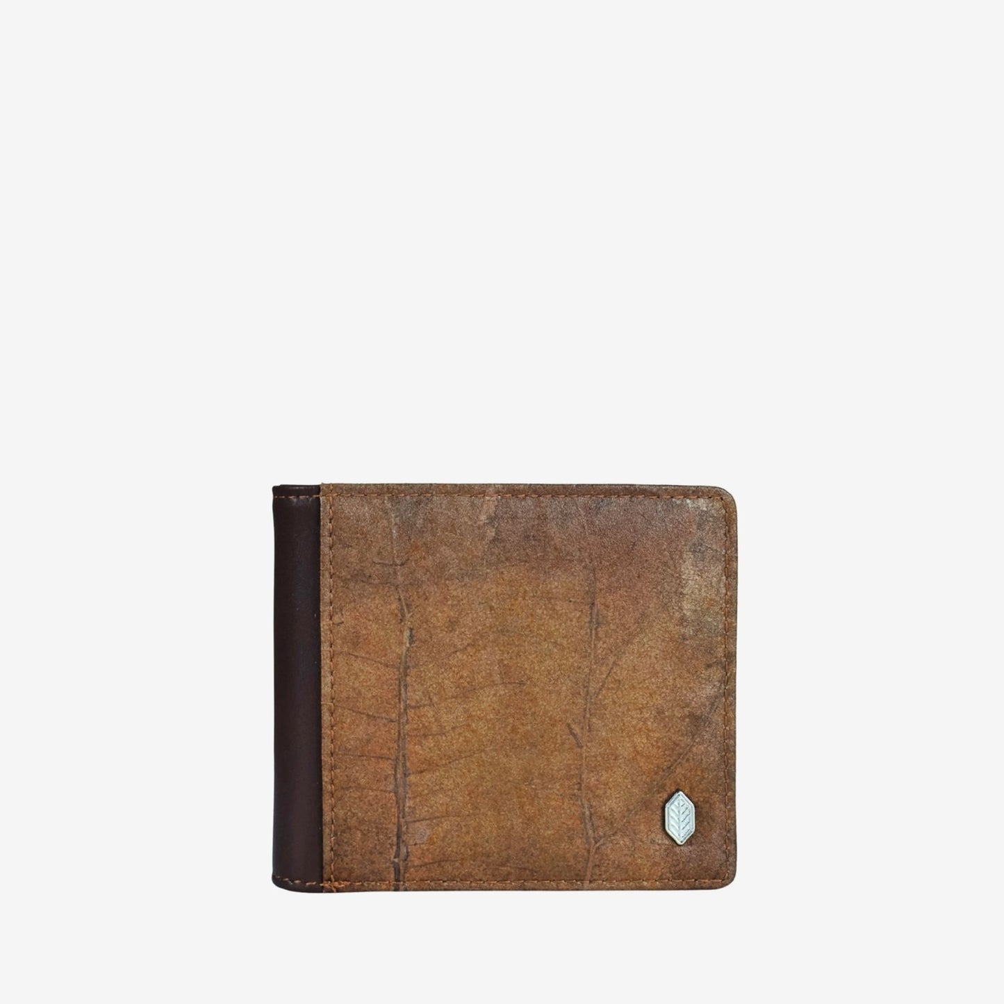 Vegan Leaf Leather Bifold Coin Wallet Thamon Brown
