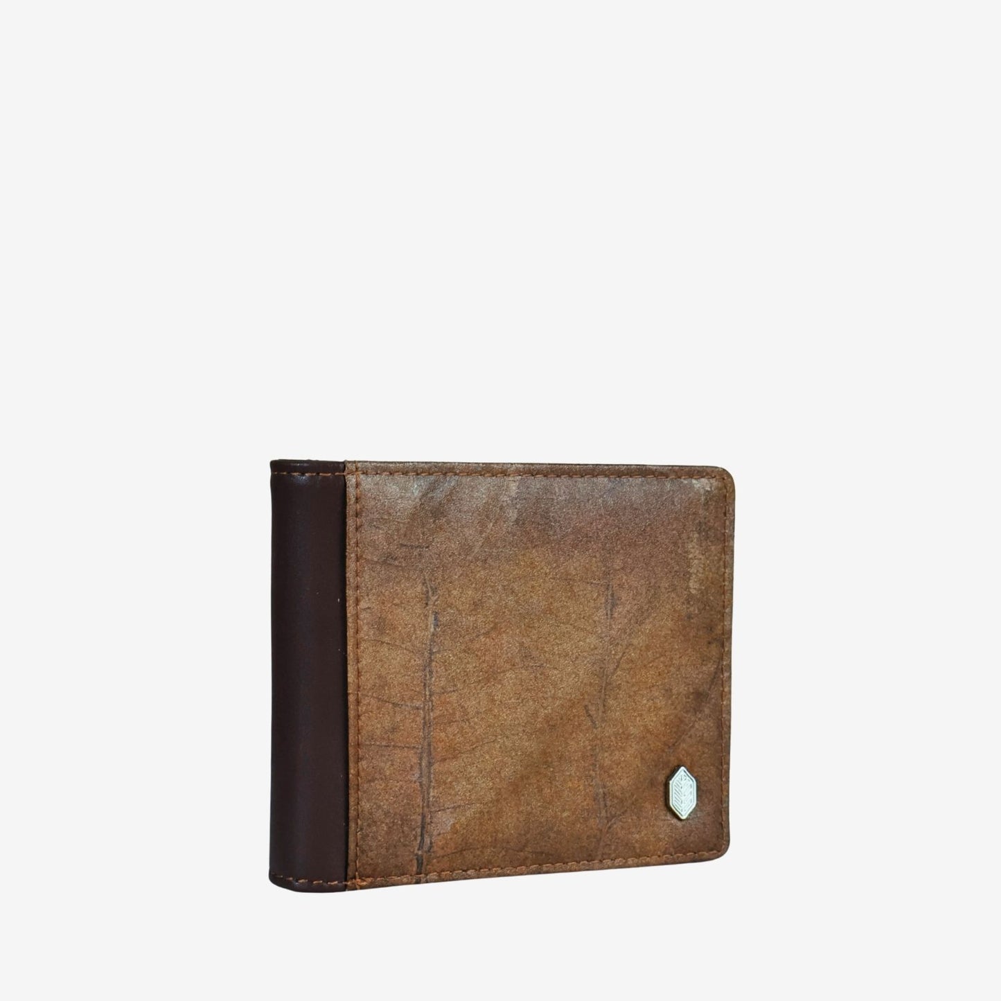 Vegan Leaf Leather Bifold Coin Wallet Thamon Brown