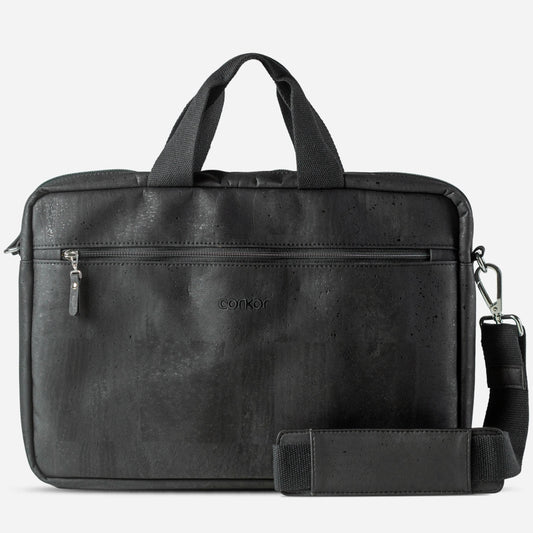Vegan Laptop Briefcase Bag 14" Slim Corkor Black