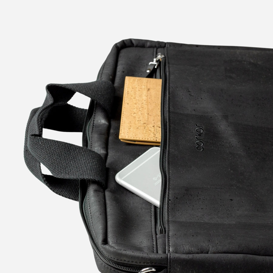 Vegan Laptop Briefcase Bag 16" Slim Corkor Black