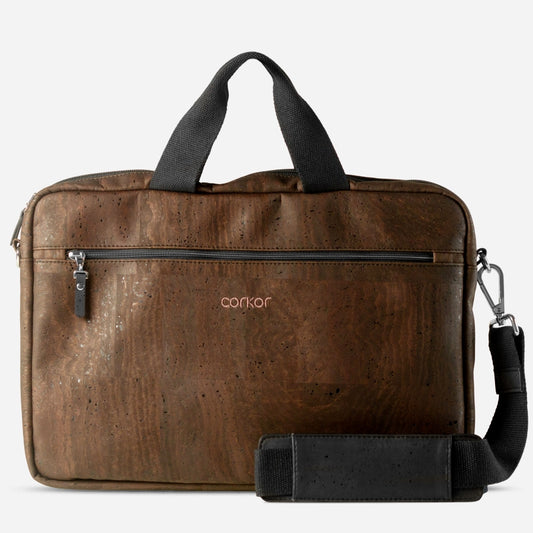 Vegan Laptop Briefcase Bag 14" Slim Corkor Dark Brown