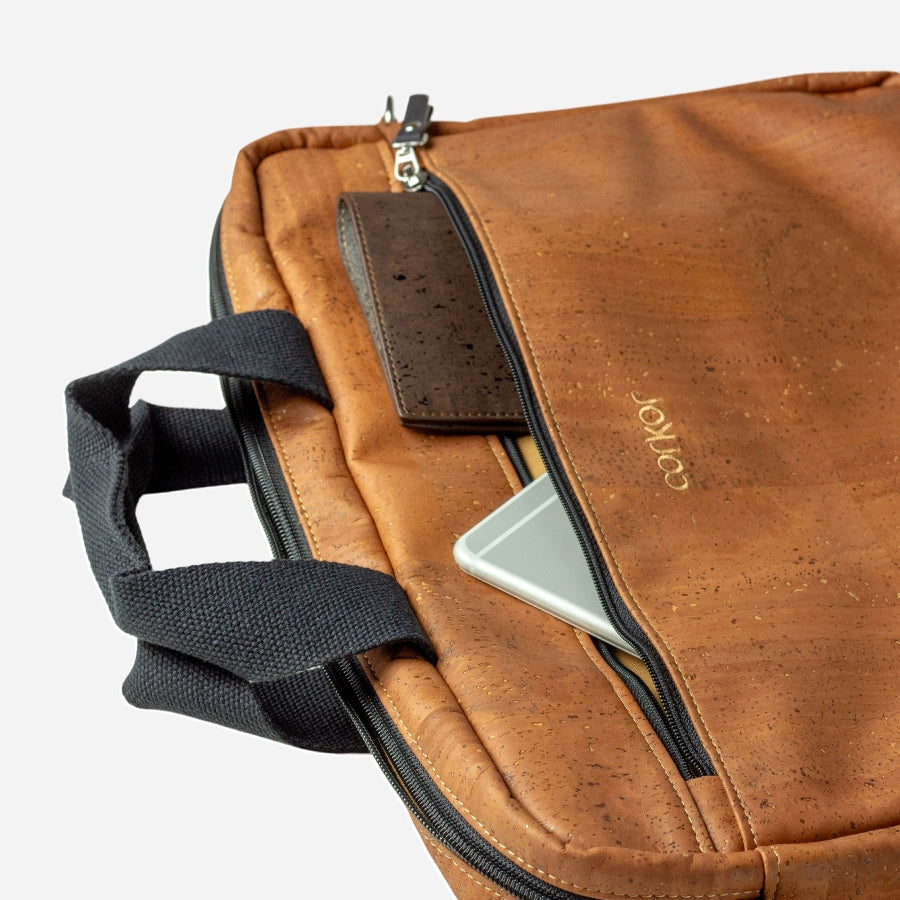 Vegan Laptop Briefcase Bag 14" Slim Corkor Camel